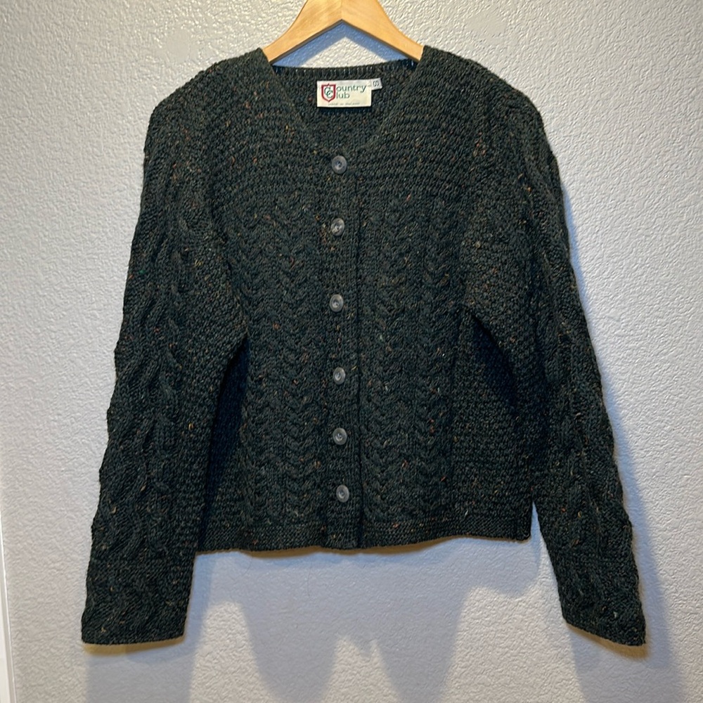 Vintage 1990s Country Cable Wool Knit Button Sweater in Size Small